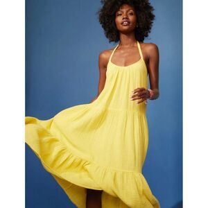 Xirena Reagan Dress M Yellow Limon Cotton Gauze Halter Midi Tiered Summer Beach